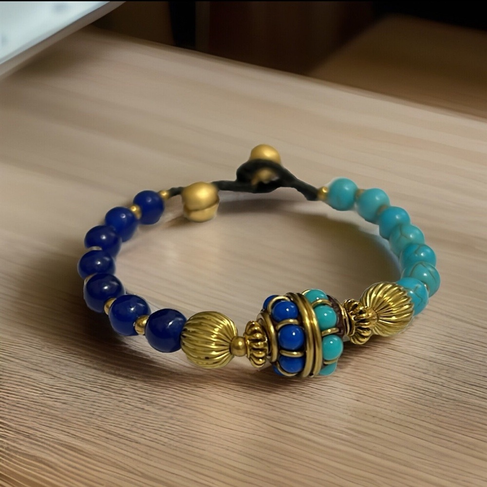 TURQUOISE BLUE COPPER BEADED ADJUSTABLE BRACELET